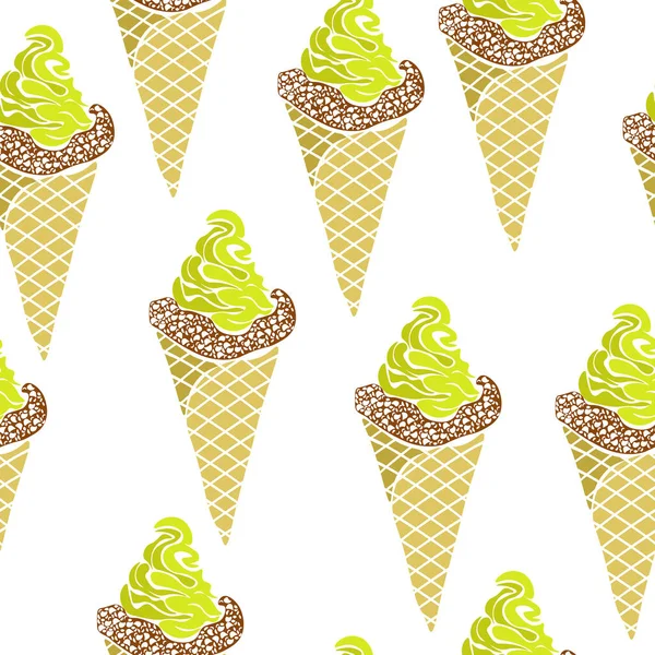 Ice Cream Cone Seamless Pattern Lime Ice Cream White Background —  Vetores de Stock