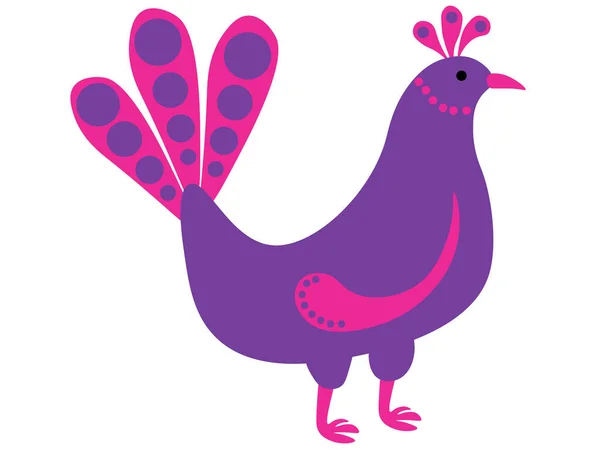 Fantasy Bird Pink Purple Hues Stylized Vector Illustration Peacock Card — стоковый вектор