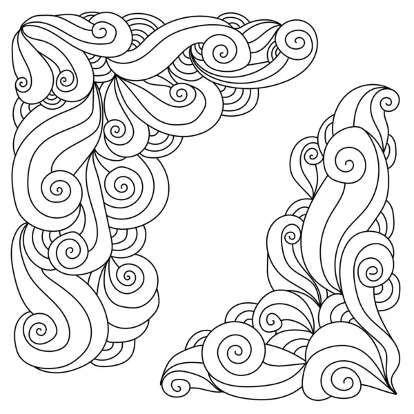 Zen Doodle Hoeken Met Krullen Spiralen Meditatieve Kleuren Design Element — Stockvector