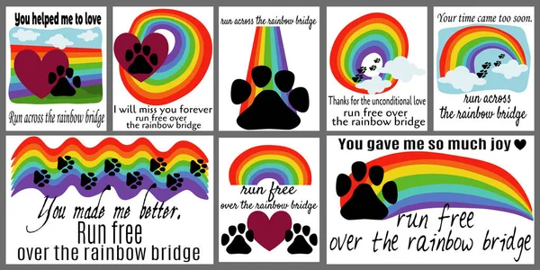 Pets Loss Card Set Run Rainbow Bridge Vector Illustration Design — Stok Vektör