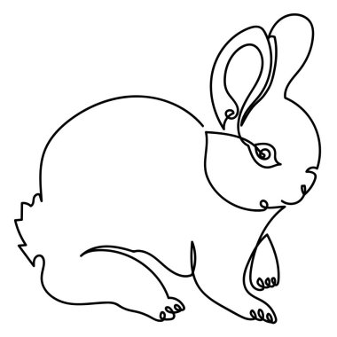 One line art bunny, baby bunny symbol of the year or easter mascot vector illustration