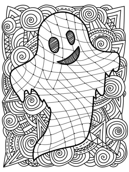 Ghost Coloring Page Halloween Spirit Fantasy Patterns Holiday Activity Vector — 스톡 벡터