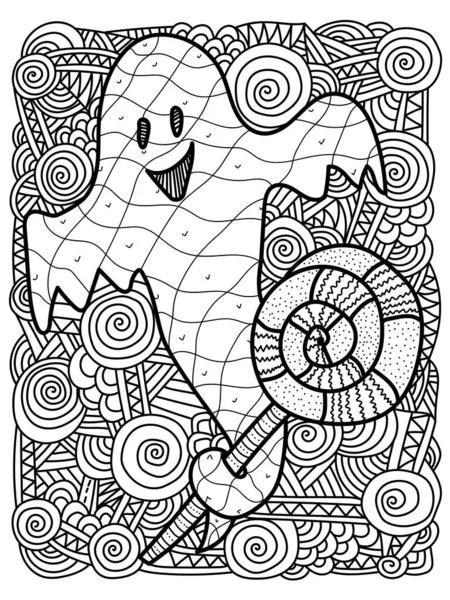 Ghost Candy Coloring Page Halloween Activity Vector Illustration — 스톡 벡터