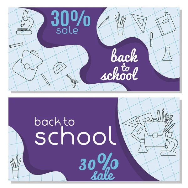 Back School Set Flyers Advertising Sale Doodle Design Vector Illustration — Vector de stock