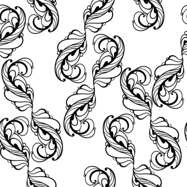 Abstract paisley seamless pattern, black ornate motifs on a white background vector illustration