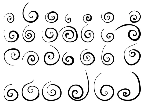 Набор Линейных Спиральных Элементов Дизайна Простые Кудри Линиями Различной Толщины — стоковый вектор