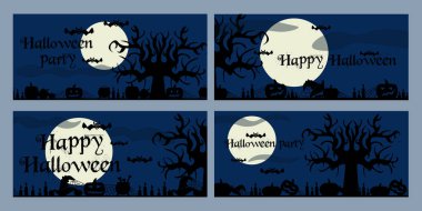 Happy Halloween set, idea for invitation, poster, banner, flyer or greeting card with themed attributes