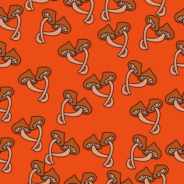 Honey Mushrooms Seamless Pattern Pair Mushrooms Orange Background Vector Illustration — 스톡 벡터