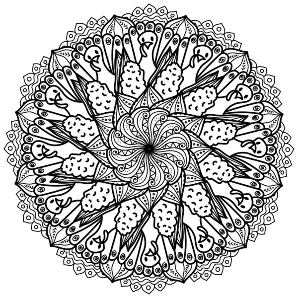 Mandala Thanksgiving Avec Dinde Maïs Illustration Vectorielle Coloriage Motifs Méditatifs — Image vectorielle
