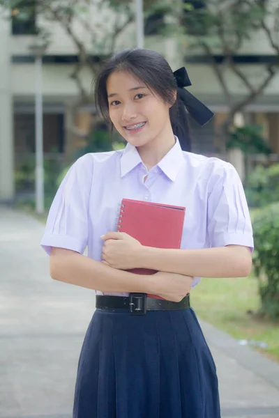 Portrait Thai High School Student Uniform Teen Beautiful Girl Happy — Stock Photo, Image