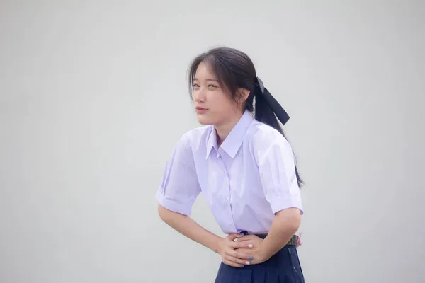 Asya Thai Lisesi Öğrencisi Üniforması Güzel Kız Karın Ağrısı — Stok fotoğraf