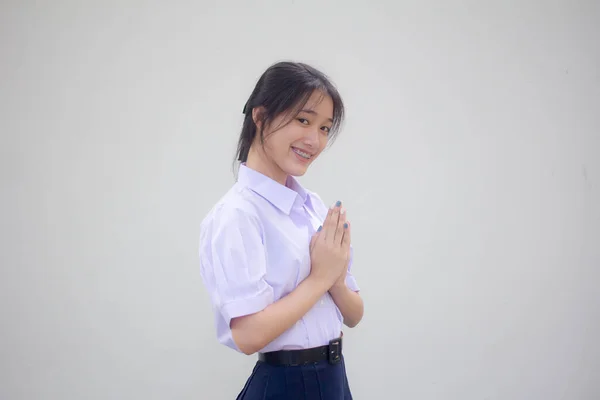 thai high school student uniform beautiful girl thai Pay respect