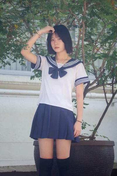 Japán Tini Gyönyörű Lány Diák Mosoly Pihenés — Stock Fotó