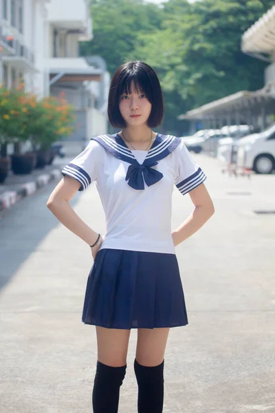 Japonês Teen Bela Menina Estudante Sorriso Relaxar — Fotografia de Stock