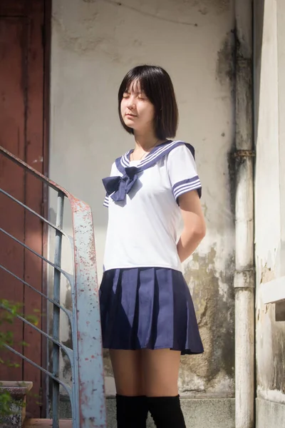 Japonais Adolescent Belle Fille Dans Étudiant Sourire Détendre — Photo