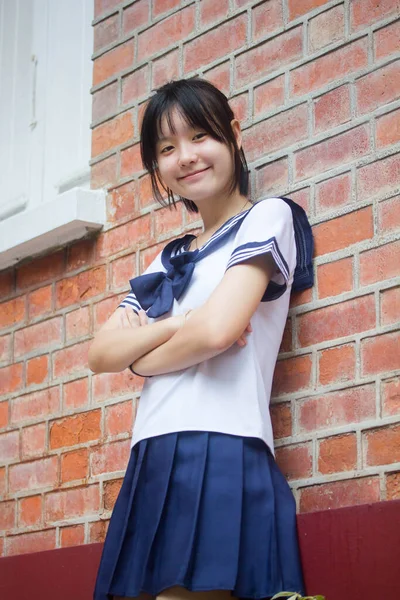 Japonais Adolescent Belle Fille Dans Étudiant Sourire Détendre — Photo