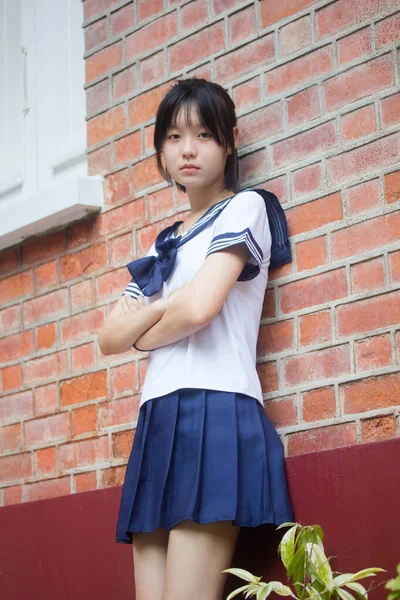 Japonés Adolescente Hermosa Chica Estudiante Sonrisa Relajarse — Foto de Stock