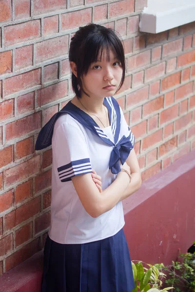 Japans Tiener Mooi Meisje Student Glimlach Ontspannen — Stockfoto