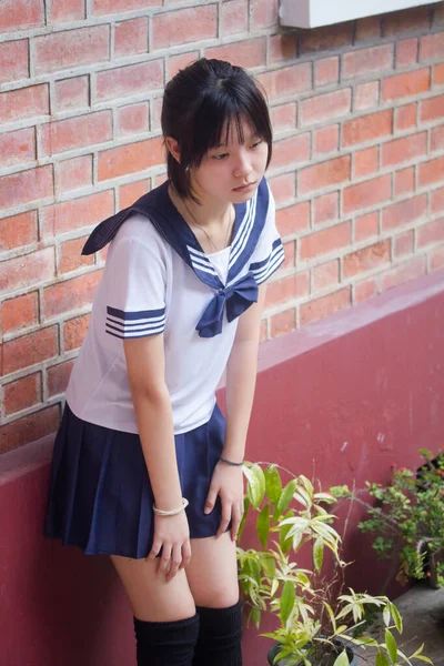 Japans Tiener Mooi Meisje Student Glimlach Ontspannen — Stockfoto