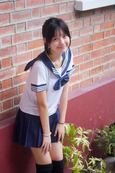 Japansk Teenager Smuk Pige Studerende Smil Slappe - Stock-foto