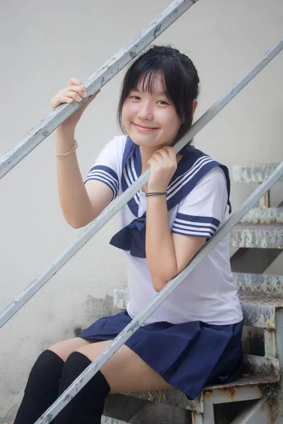 Japans Tiener Mooi Meisje Student Glimlach Ontspannen — Stockfoto