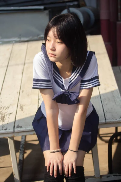 Japonais Adolescent Belle Fille Dans Étudiant Sourire Détendre — Photo