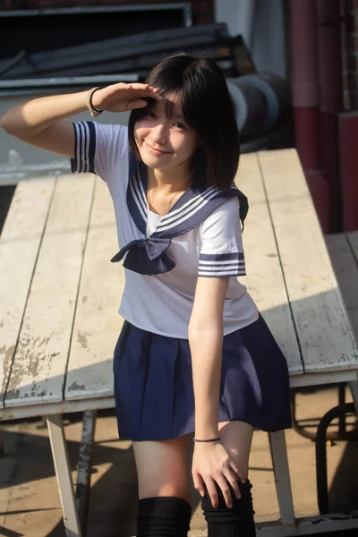 Japonês Teen Bela Menina Estudante Sorriso Relaxar — Fotografia de Stock