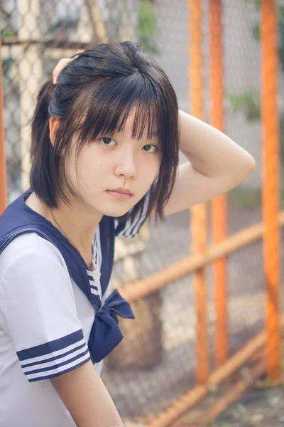 Japans Tiener Mooi Meisje Student Glimlach Ontspannen — Stockfoto