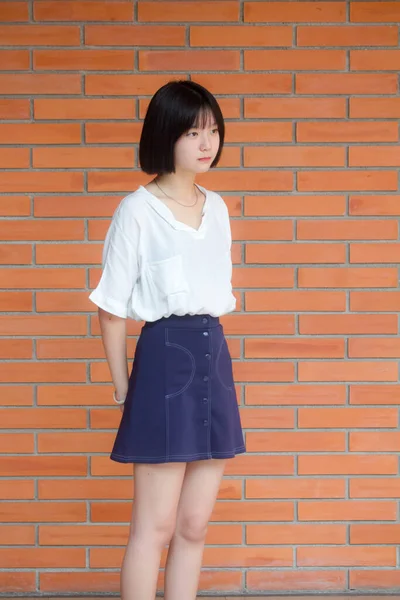 Asiatisch Thai Teen Short Hair Weißes Shirt Schönes Mädchen Smile — Stockfoto