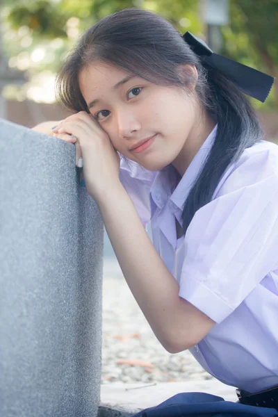 Portrait Thai High School Student Uniform Teen Beautiful Girl Happy — Stock Photo, Image