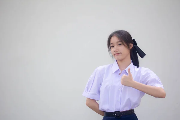 Retrato Tailandés Estudiante Secundaria Uniforme Hermosa Chica Excelente — Foto de Stock