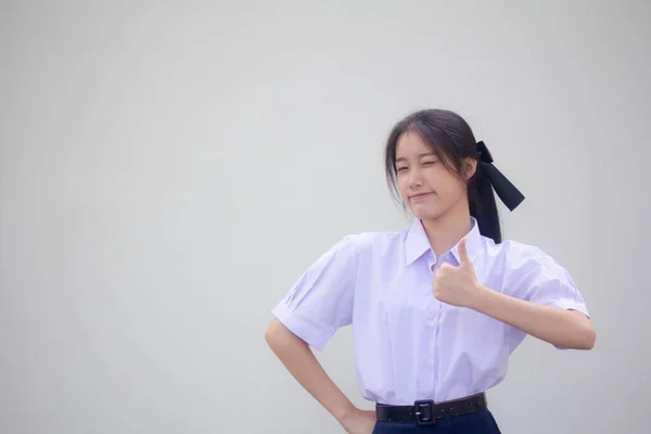 Retrato Tailandês Estudante Ensino Médio Uniforme Bela Menina Excelente — Fotografia de Stock