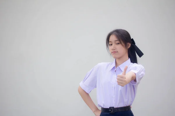 Portrét Thajské Vysoké Školy Student Uniforma Krásná Dívka Vynikající — Stock fotografie