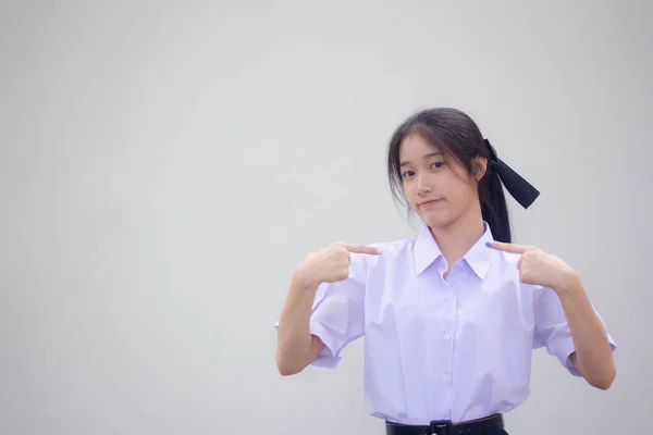Ασία Thai Γυμνάσιο Στολή Μαθητή Όμορφο Κορίτσι Είμαι — Φωτογραφία Αρχείου