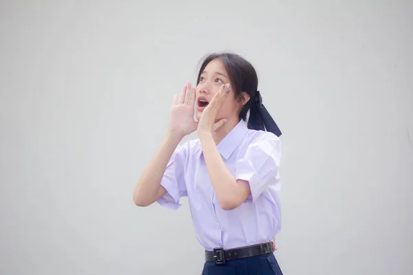 Asia Thai High School Student Uniform Beautiful Girl Shout — 스톡 사진