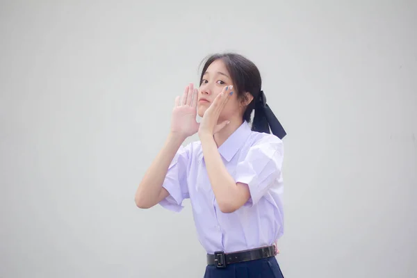 Asia Thai High School Student Uniform Beautiful Girl Shout — Stok fotoğraf