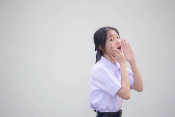 Asia Thai Gadis Cantik Berseragam Sma Shout — Stok Foto