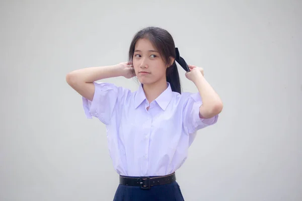 Asia Thai High School Student Uniform Beautiful Girl Hair Tie — Stok fotoğraf