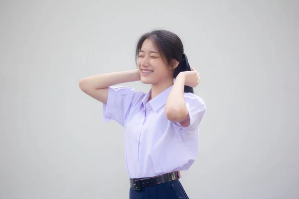 Asia Thai High School Student Uniform Beautiful Girl Hair Tie — Stockfoto