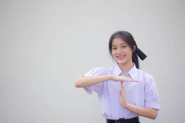 Ασία Ταϊλανδέζικη Σχολική Στολή Όμορφο Κορίτσι Τάιμ Άουτ — Φωτογραφία Αρχείου