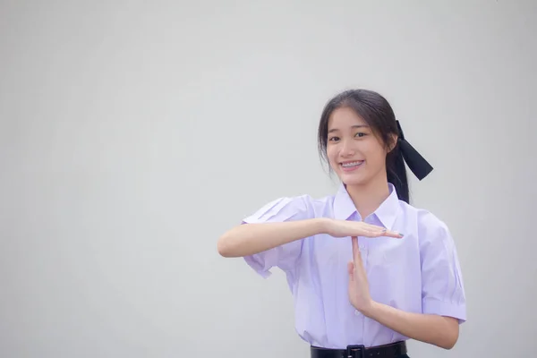 Ασία Ταϊλανδέζικη Σχολική Στολή Όμορφο Κορίτσι Τάιμ Άουτ — Φωτογραφία Αρχείου