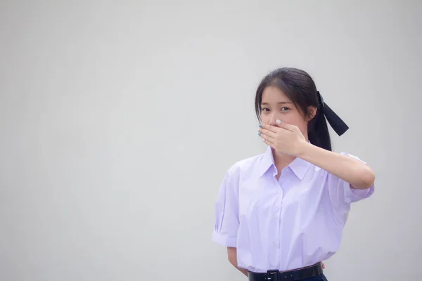 Portré Thai Középiskolai Diák Egyenruha Gyönyörű Lány Nem Néz — Stock Fotó