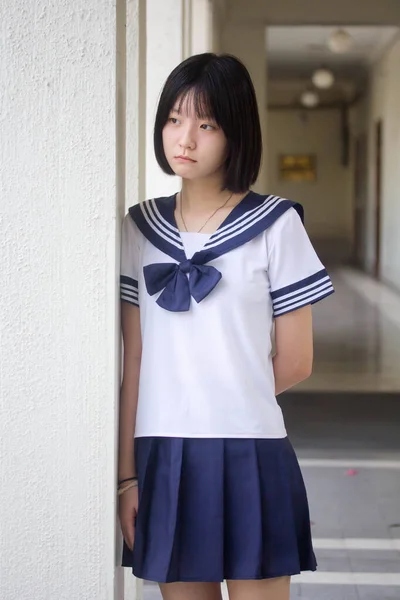 Japans Tiener Mooi Meisje Student Glimlach Ontspannen — Stockfoto