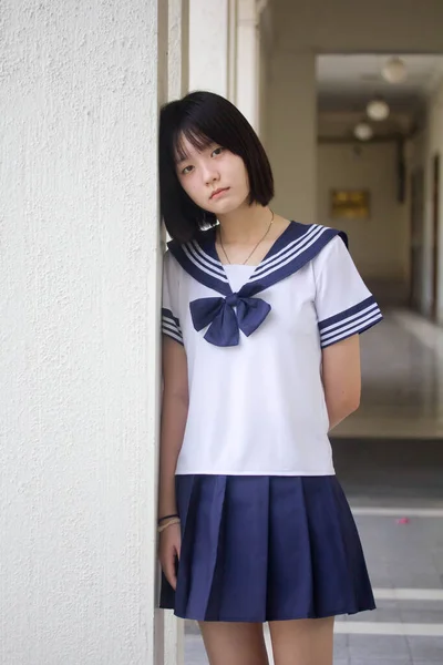 Japonês Teen Bela Menina Estudante Sorriso Relaxar — Fotografia de Stock