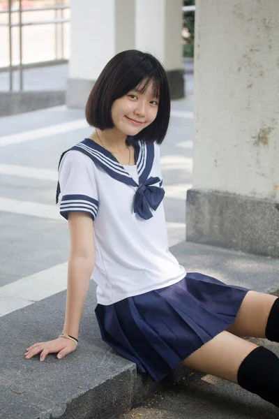 Japonais Adolescent Belle Fille Dans Étudiant Sourire Détendre — Photo