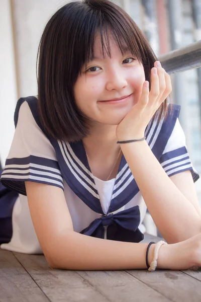 Japonês Teen Bela Menina Estudante Sorriso Relaxar — Fotografia de Stock