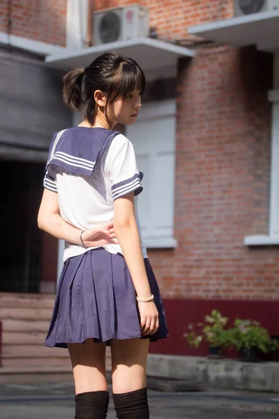 Japans Tiener Mooi Meisje Student Glimlach Ontspannen — Stockfoto