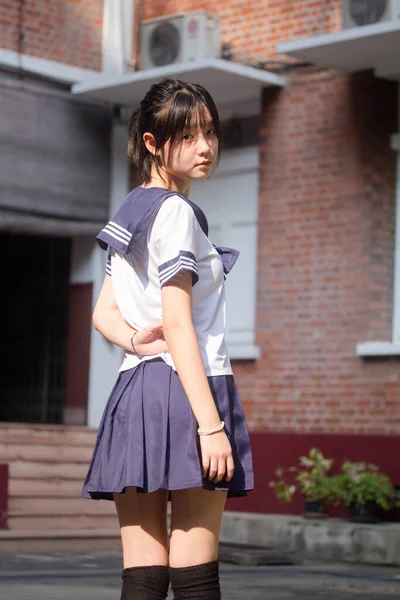 Japans Tiener Mooi Meisje Student Glimlach Ontspannen — Stockfoto