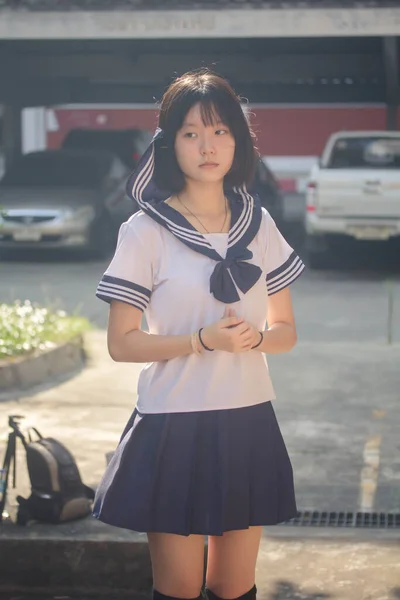 Japans Tiener Mooi Meisje Student Glimlach Ontspannen — Stockfoto