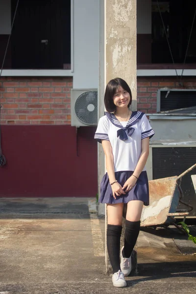 Japans Tiener Mooi Meisje Student Glimlach Ontspannen — Stockfoto